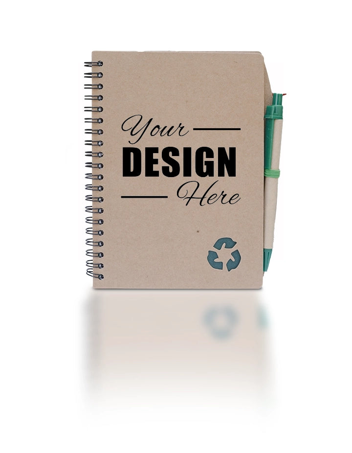 Kraft Green Notebook with Sticky Notes & Pen – 80 Sheets – Recycled Paper Stationery Set